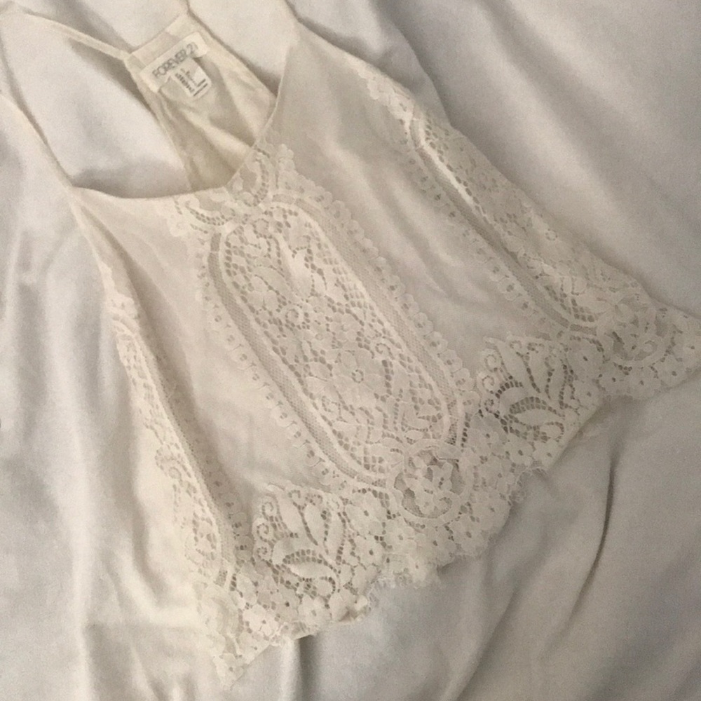 White lace camisole crop top